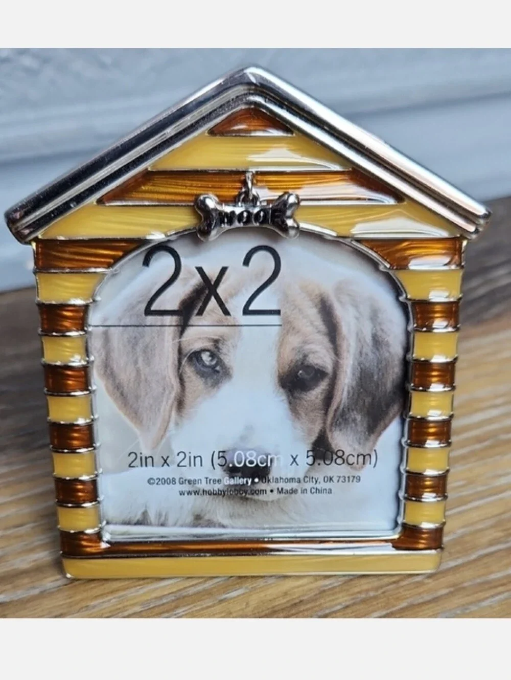 NWOT Dog House Photo Frame Silver Gold Orange Yellow Woof Bone